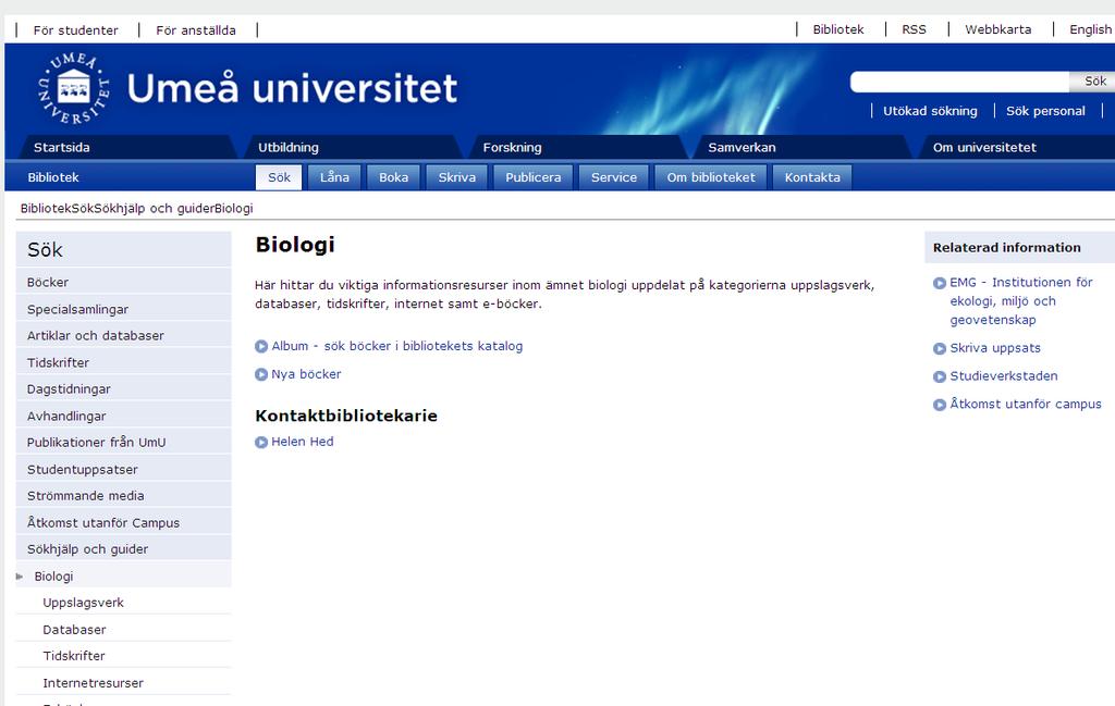 16 Alla ämnesguider har i stort sett samma grundstruktur. På varje sida presenteras några utvalda användbara resurser.