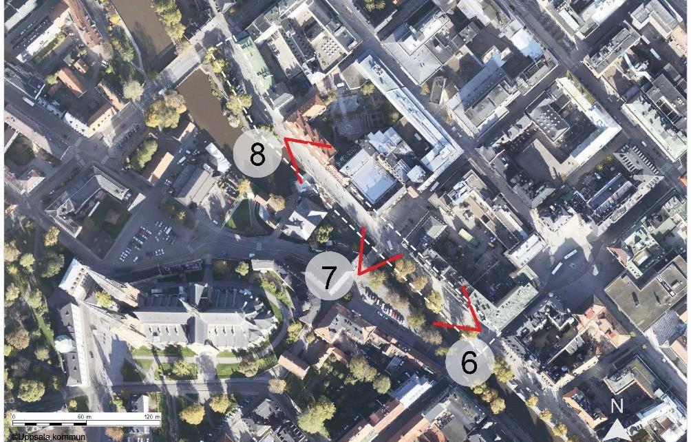 mestadels av cykelställ och begränsas av Fyrisån. I den norra delen finns en liten park med sittytor och utemöbler sommartid.