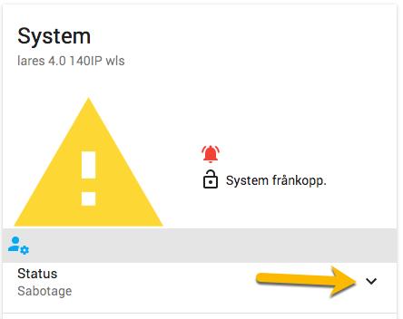 I det här exemplet är systemet frånkopplat. 5) Det här fönstret visas när det har funnits ett sabotage i systemet, men att ett aktivt sabotagelarm inte längre finns, bara minnesindikering.