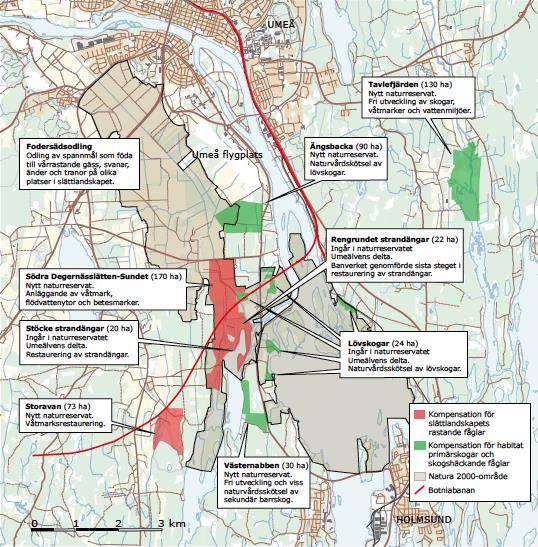 Tillstånd trots störning/ skada MÖD 2006:44 (Botniabanan) Ny järnväg Kramfors-Umeå, genom Natura 2000-områdena Umeälvens delta och slätter. Intrång, barriäreffekter och habitatdegradering.
