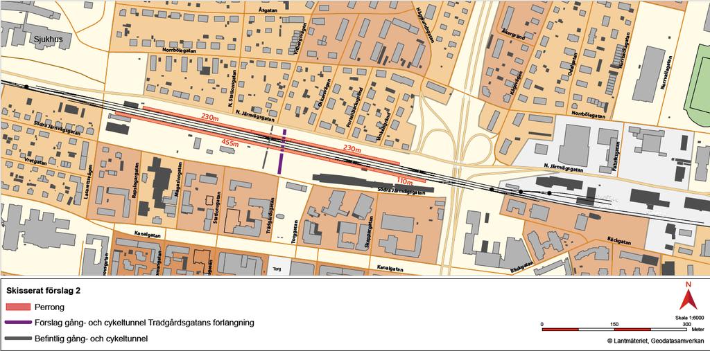 Centrala Skellefteå, exempel spårlösning Sidoplattformar samt gångtunnel under spår föreslås, Trafikverkets ansvar Gällande krav 4 spår