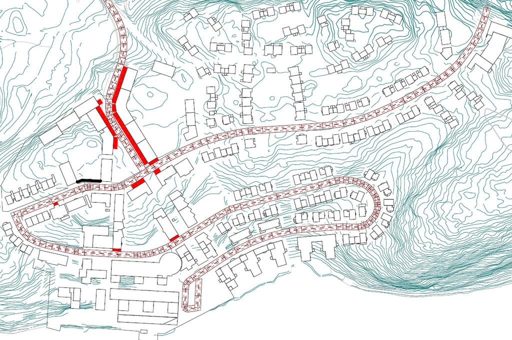 Även flerbostadshusen i korsningen Hedenströms väg - gatan exponeras för nivåer över 55 dba dygnsekvivalent vid fasad.