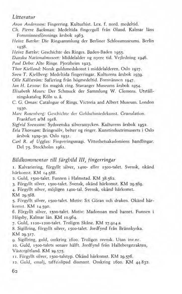 Litteratur A run A,ders.wn: Fingerri ng. Kulturhist. Lex. f. non.l. m ~:deltid. C/1. l'ierre Backm1111: Medeltida fingagull från Öland. Kalmar läns r ornminnesfi)renings iir~bok 1963.