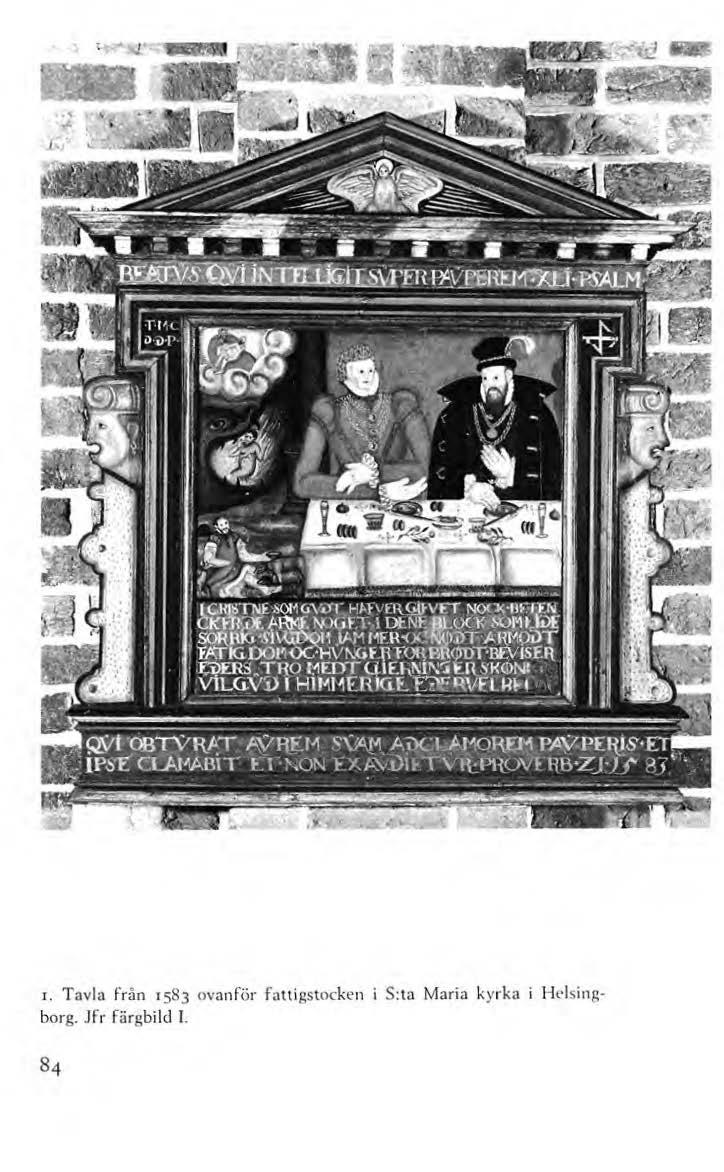 1. Tavla från 1583 ovanför fattigstockl'n i