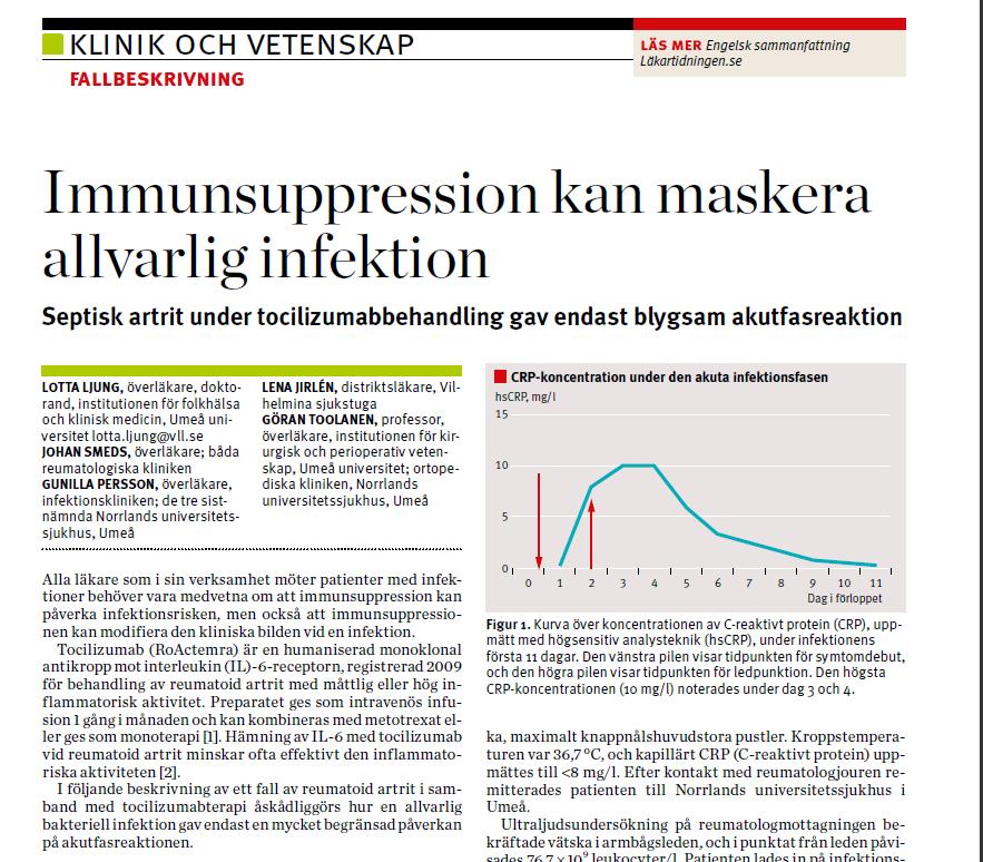 Läkartidningen nr 38 2012 Interleukin-1-hämmare Anakinra (Kineret) Subkutan