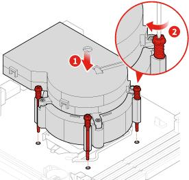 Bild 113. Installera kylfläns- och fläktmodulen Bild 114. Stänga facket 5. Anslut processorfläktens kabel till systemkortet. 6. Slutför bytet av delar. Se Slutföra bytet av delar på sidan 66.