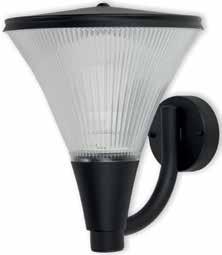 IP44 3x2,5mm² AA01LED Konstruktion > > Stomme och topp av pulverlackad aluminium > > Väggfäste av galvaniserad pulverlackad stål > > Kupa är räfflad, för bra ljusspridning, av UV-beständig akryl > >