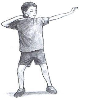 Stöt med glidsteg: * Stå på höger fot längs bak i ringen med ryggen mot stötriktningen. Vänster fot som stöd lite bakom.