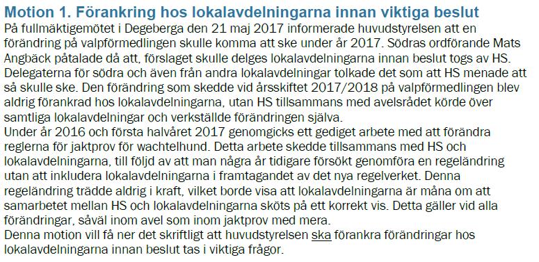 MOTIONER TILL FM 2019 Motioner från SWK Södra: SWK HS svar på motion 1 från SWK avd Södra.