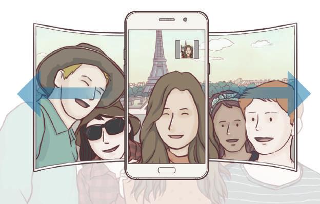 Appar och funktioner Vidvinkelselfie Ta en vidvinkelselfie och få med så många personer som möjligt i bilden för att undvika att någon person inte kommer med.