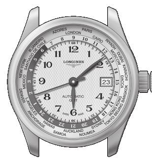 440 L635 24 TIDSZONER Självuppdragande klockor Så här använder du Longines-uret 24 Tidszoner Dra ut kronan till läge 3. Sekundvisaren stannar.