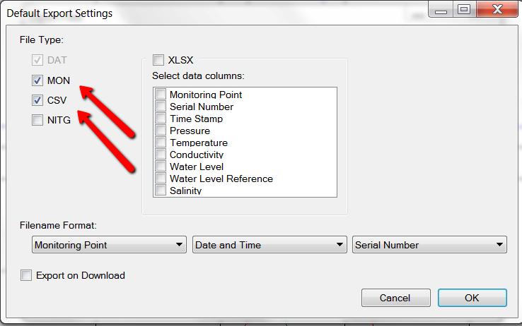 CSV=Excel Format, MON=Diver-Office format.