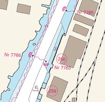 21 Nr 44 * 2214 Sjökort/Chart: 9312 Sverige. Kattegatt. Göteborgs hamn. Göta älv. Sänkt djup vid kaj. Uppgrundning till 3 m har skett utanför kajplats nr 260.