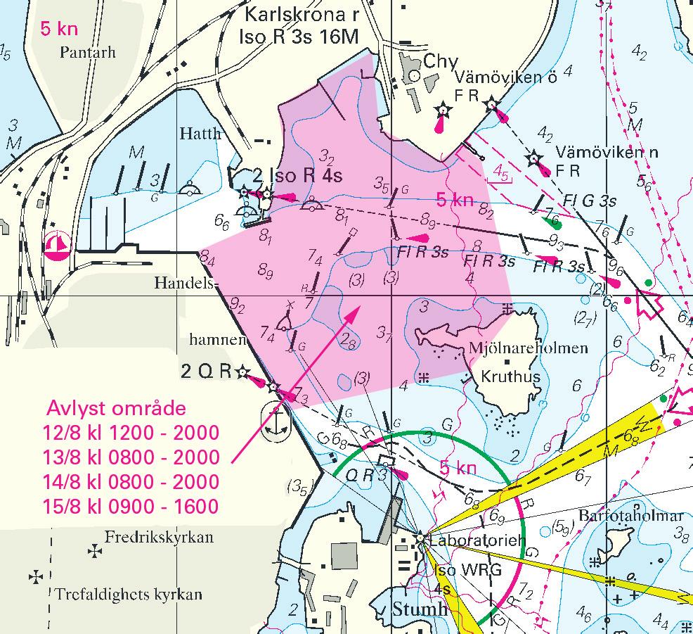 Nr 264 14 Södra Östersjön / Southern Baltic * 5734 (T) Sjökort/Chart: 821 Sverige. Södra Östersjön. Karlskrona. Handelshamnen. Seglingstävling. Tillfälligt avlyst område.