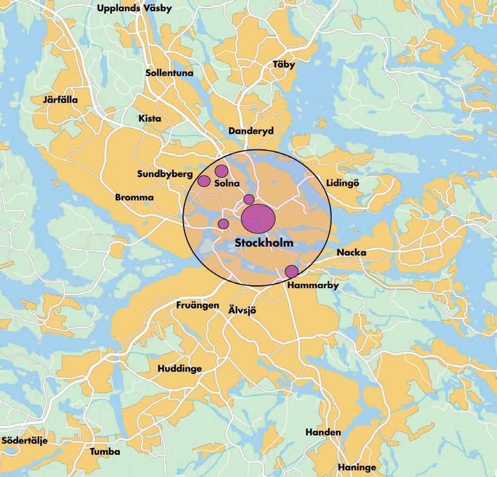 Fabege Delårsrapport januari juni 2008 x 11 Fabeges fastighetsbestånd är koncentrerat i förvaltningseffektiva kluster och 92 procent av fastighetsportföljens