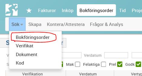 Om konterad sök kontering. Status kommer att vara E så länge den inte attesterats.