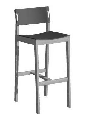 Barstol i björk, klädd sits och rygg. Ljudabsorberande material under sits.