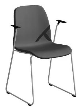 TIMEOUT KS-111 Stapelbar karmstol. Underrede på medar i krom, vitlack (RAL9016) eller svartlack (RAL9005). Armstöd i svart plast. Stackable armchair.