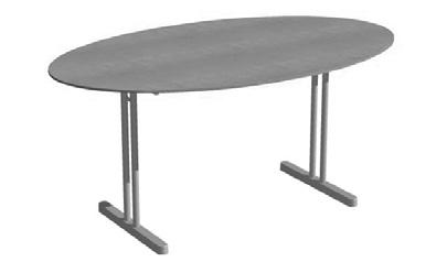 Table in birch-, oak veneer or white laminate F2274. 2 halves and 2 intermediate tops. Frame in chromium or silver lacquered metal.