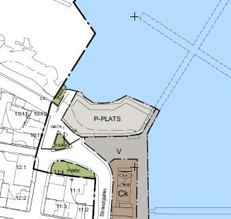 16 (86) Figur 6. Utfyllnad av parkeringsplatsen vid Handelskajen som domslutet medger från tidigare förslag av detaljplan. 1.3.4.