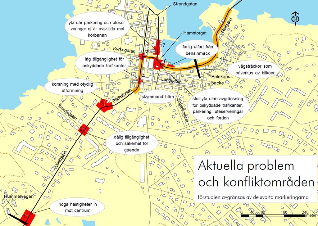 19 (86) Inne i centrala Öregrund är gatumiljön på vissa platser även trång och trafikanter har ofta skymd sikt.