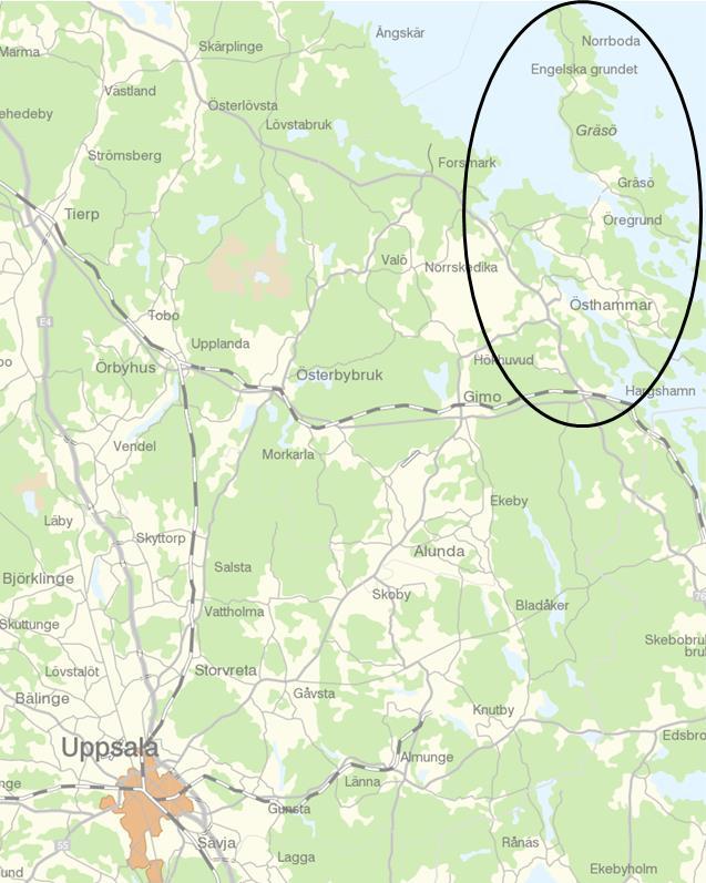 42 (86) 5.2. Befintliga förhållanden och utveckling Öregrund tillhör Östhammars kommun i Uppsala län. Östhammars kommun hade 2017 nästan 22 000 invånare, och Öregrund hade 1 614 invånare 2017.