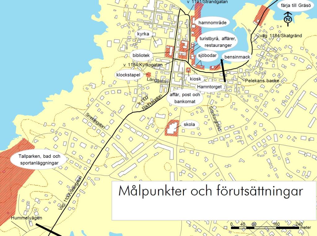 45 (86) 5.2.2. Viktiga målpunkter Flera viktiga målpunkter finns utmed utredningsområdet, Figur 15. visar en överskådlig bild över dessa.