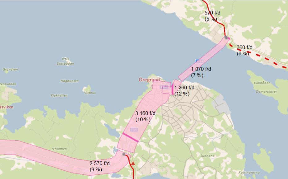 46 (86) 5.2.3. Trafiksystemet Från E4 och Uppsala går väg 288 mot Östhammar där den ansluter väg 76 som går mellan Norrtälje och Gävle. Från väg 76 går Västergatan (länsväg 1100) in mot Öregrund.