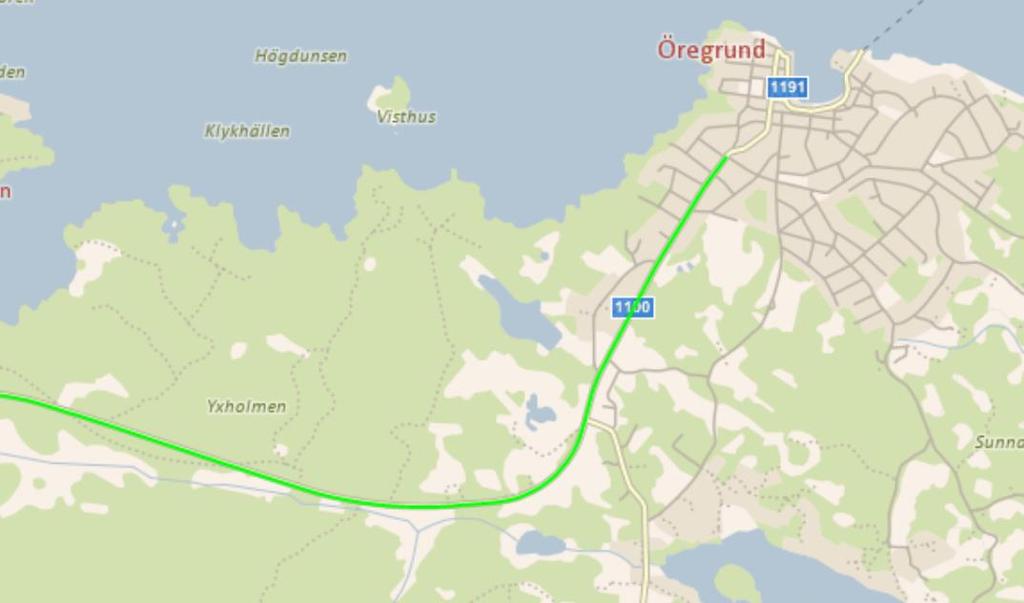 48 (86) Figur 18 Funktionellt prioriterat vägnät där 1100/Västergatan är en kompletterande regional viktig väg. 5.2.4. Gräsöleden Gräsöleden är en 1 000 m lång färjeled mellan Öregrund-Gräsö, där Färjerederiet som är en del av Trafikverket ansvarar för färjetrafiken.