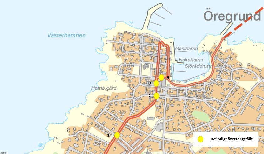 64 (86) 14. Öka säkerheten vid befintliga passagepunkter Ansvarig Trafikverket Kostnad 720 kkr. Tid: Kort Beskrivning Samtliga befintliga passagepunkter inom Öregrund klassas idag som osäkra.