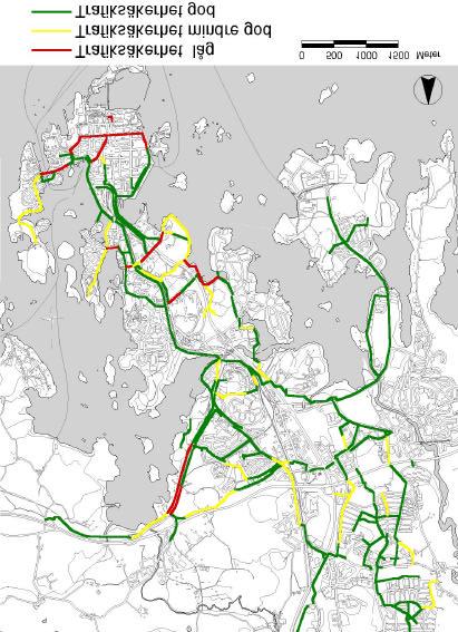 Länktyp Oseparerad cykeltrafik cykelfält Separerad cykelbana Cykelnät på huvudgata (50 km/h) röd gul grön Cykelnät på lokalgata gul gul grön Friliggande cykelnät - - grön I den andra kartan redovisas
