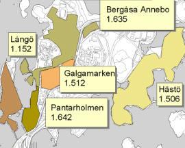 Dessa är Långö, Pantarholmen, Galgamarken, Bergåsa/V.