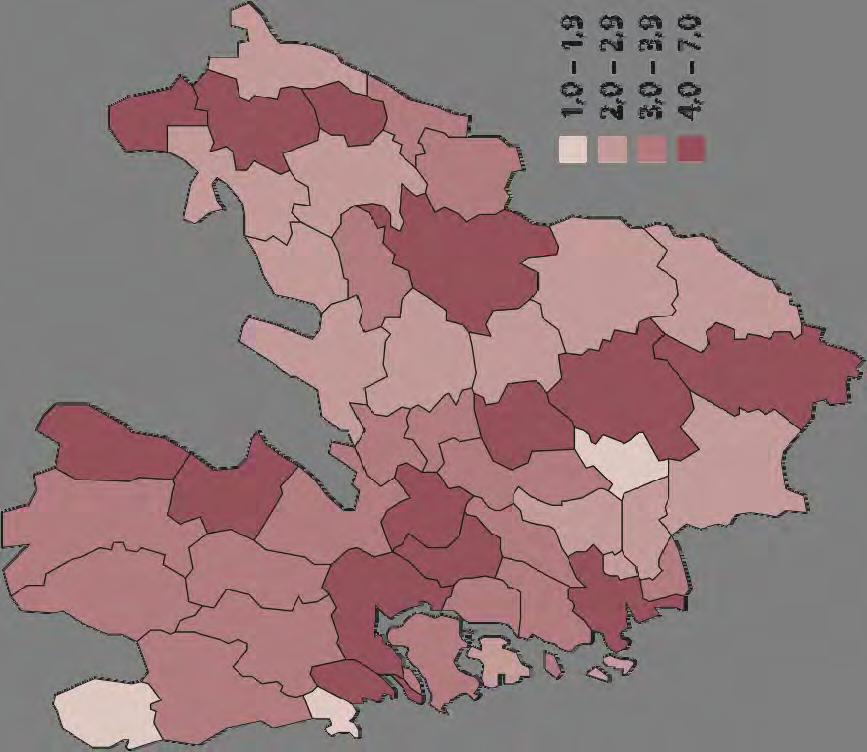 Biståndstagare i Västra Götaland år 2007 (andel av den