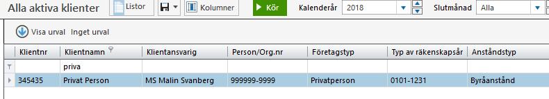 Export av grunddata till Excel I de fall en person begär ut lagrad data i Excelformat kan detta skapas i klientlistan. 1. Gå till klientlistan 2. Välj önskade kolumner 3.