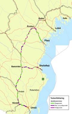 KAPITEL 3 FYRSTEGSPRINCIPEN Skellefteåbanan (Bastuträsk-Skelleftehamn) Största problemet för Skellefteåbanan är stora lutningar på delar av sträckan samt dålig kraftförsörjning.