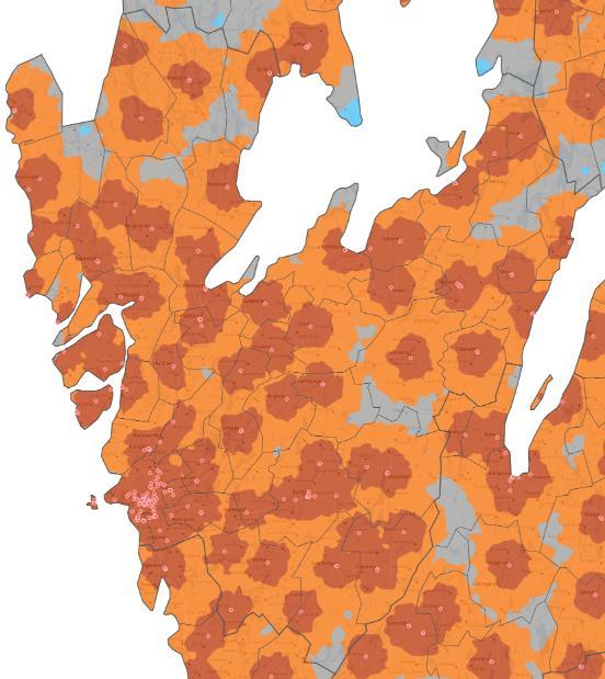 11 Posttjänster De flesta invånare, nästan 97 procent, bor närmare en posttjänst än 1 mil och väldigt få personer har längre än två mil.