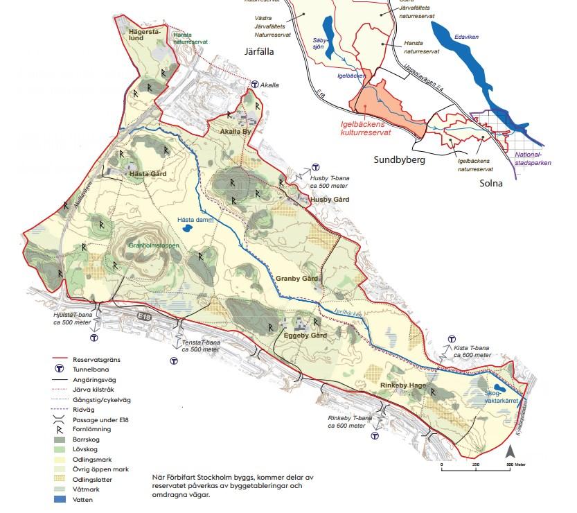Igelbäckens naturreservat och Eggeby Gård Igelbäckens kulturreservat inrättades av kommunfullmäktige 2006 och innebär att området ska bevaras och stärkas som en del av en regional grönkil, med