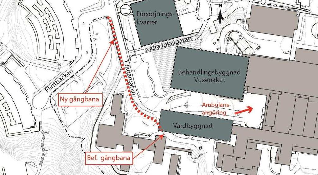 Godstransporter G1 - Varumottagning i försörjningskvarteret. Infart via södra lokalgatan och utfart via Jägargatan. G2 - Varumottagning i försörjningskvarteret.