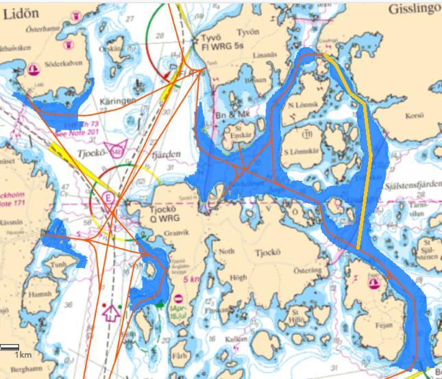 Ost om Lönnskären Ny leddragning mellan Gisslingö och Fejan Besparing cirka 30 minuter per tur och nästan 200
