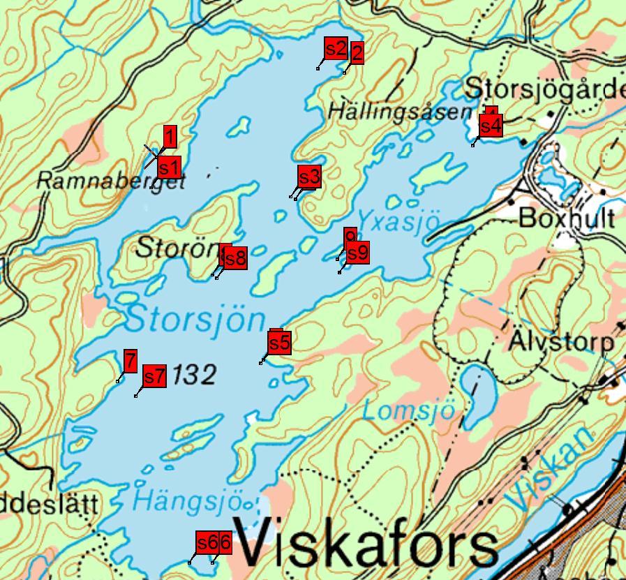 5. Storsjön, Viskafors Vattenområdesuppgifter Sjö/vattendrag: Storsjön Sjötyp 3. Söder LN Lokalnummer: 5 Utloppskoord.