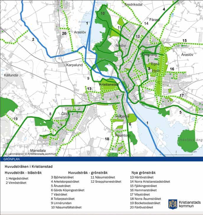 Riktlinjer för planeringen 15. Att planera för en sammanhållen grönstruktur i nya bostads- och verksamhetsområden. 16. Att åtgärda bristande länkar i grönstrukturen. Åtgärder 19.