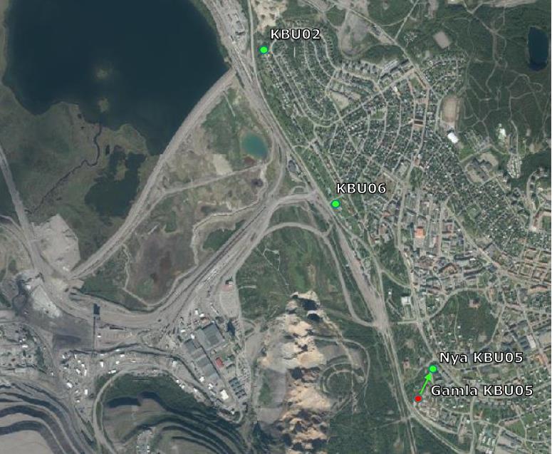 Figur 22. Kontrollpunkter för buller. Under 2018 genomfördes en bullerutredning av verksamheten i Kiruna.