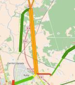 Väg 282, -500-700 fordon (30-50%). Underskattning av trafik i modellen mellan Norrtälje och Uppsala som det inte hittats någon förklaring till.