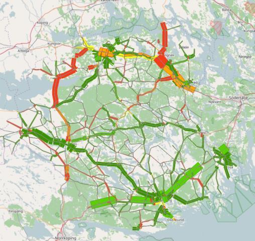 Södermanlands län Större avvikelser: Väg 55/E20, +800-2300 fordon (+20-30%). Biltrafiken tycks vara överskattad på väg 55, både i regionala modellen för Sydost och för Samm.
