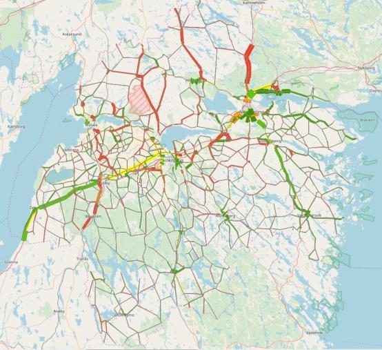 Östergötlands län Större avvikelser: V55/56: +1400 fordon, +40% (-30-40%). Biltrafiken tycks vara överskattad på väg 55 både i regionala modellen för Sydost och Samm.