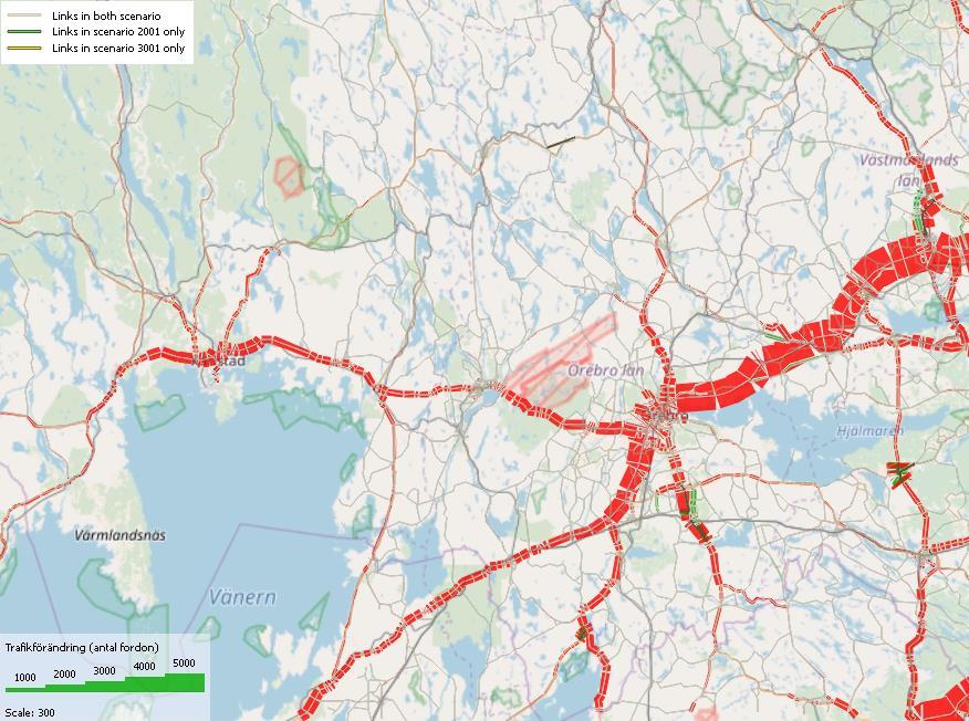Örebro län 1 4 2 3 Figur 49. Skillnad bilflöden årsmedeldygn Örebro län. Absolut skillnad 2040-2014. Preliminär Basprognos 2018. Kommentarer till avvikelser: 1.