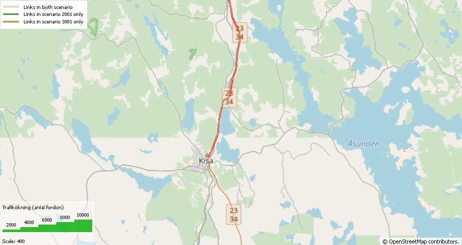 En ändrad kodning av länken i nätet 2040 med annan uppdelning i noder och länkar gör att det lokalt ser ut som att det är en större trafikökning än vad det egentligen är på