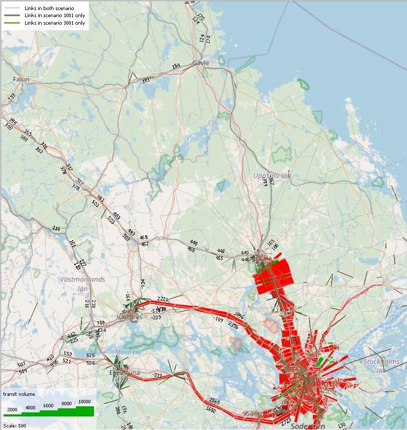 Uppsala län (Samm Figur 64. Skillnad passagerarflöden tåg regionala resor årsmedeldygn Uppsala län.
