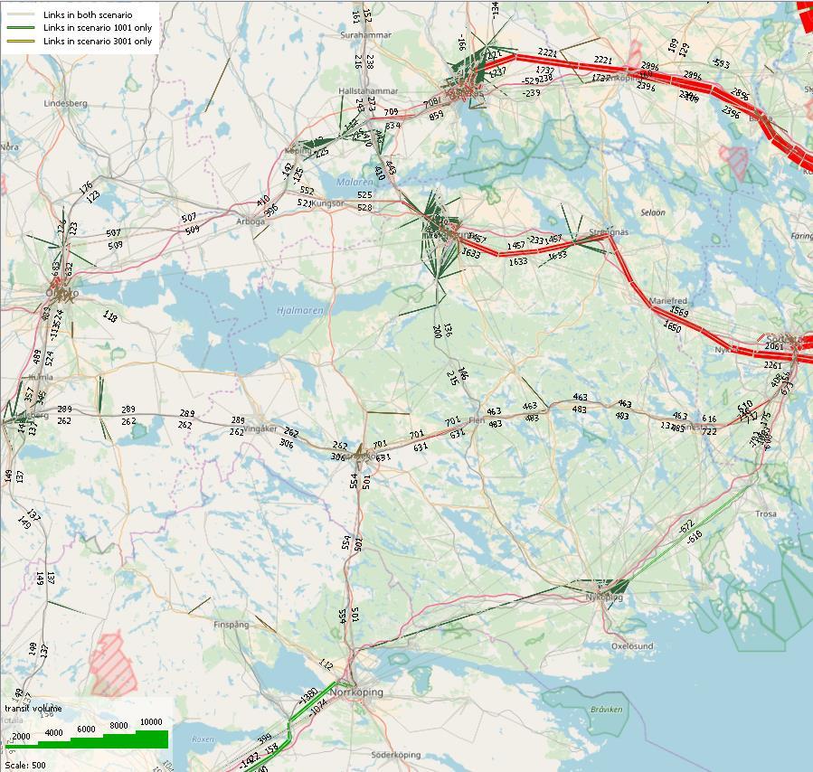 Södermanlands län Figur 65. Skillnad passagerarflöden tåg regionala resor årsmedeldygn Södermanland län.