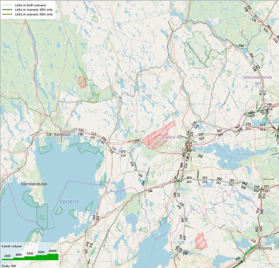Örebro län Figur 66. Skillnad passagerarflöden tåg regionala resor årsmedeldygn Örebro län.